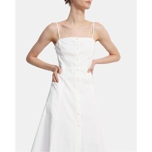 Theory Button Front Midi Dress in Stretch Linen White Removable Straps Size 6